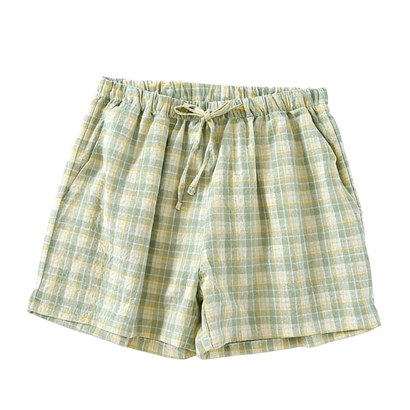 MOJOGO Women's Gingham Shorts Elastic Waist Homewear Pants Lightweight Breathable Casual Shorts for Summer XL