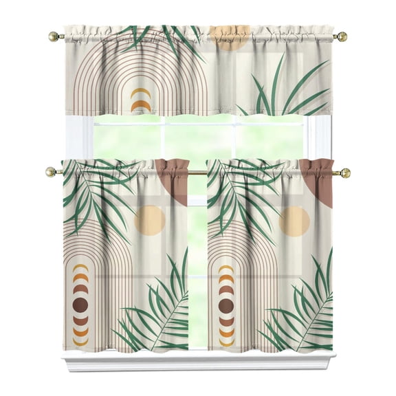 Boho Kitchen Curtains for Windows – Rustic Tribal Floral Print Cafe Curtains, Vintage Bohemian Geometric Panels for Home Décor