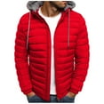 thumbnail image 3 of IYTR Mens Hooded Jacket Long Sleeve Solid Color Zipper Hooded Drawstring Jacket Winter Warm Padded Jacket with Pockets Red XL, 3 of 3