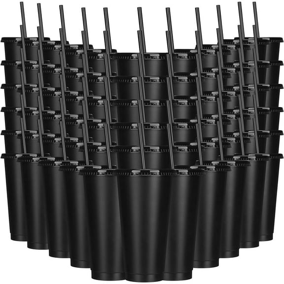 30 Pack Reusable Plastic Cups With Straw Lids, 24oz Portable Straw Cups, Large Capacity Beverage Cups Suitable For Gatherings, Families, Schools, Offices