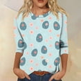 thumbnail image 2 of Garbnen Women's Easter Shirt Crewneck Womens 3/4 Length Sleeve Tops Egg Bunny Rabbit Print Fashion Fitted Holiday Women Blouses, 2 of 6
