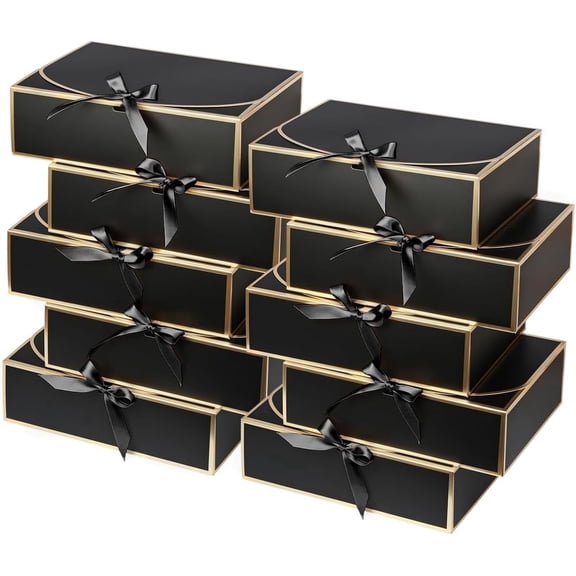 10Pack Black Gift Boxes, 10.6x7.8x3.1Inch Bridesmaid Proposal Box with Ribbons, Gift Boxes with Lids for Presents, Mother's Day, Wedding, Groomsmen Proposal, Birthday Party