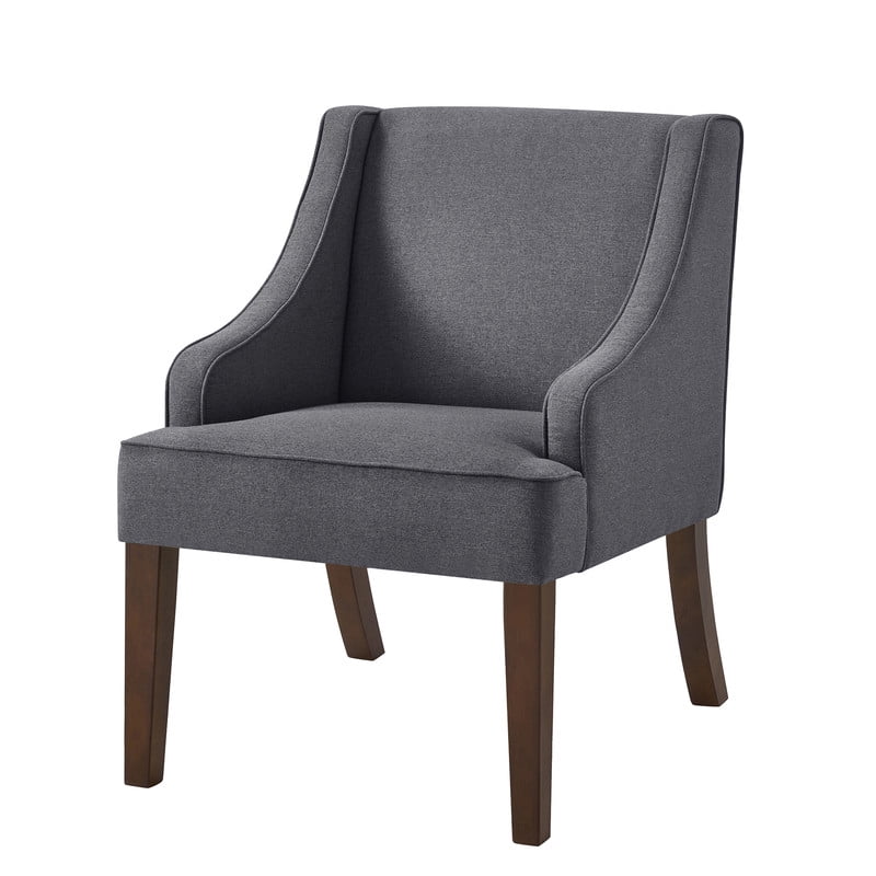 Mid Century Modern Accent Chair, Upholstered Fabric Armchair with Solid Wood Legs, Comfy Lounge Reading Chair for Living Room, Bedroom, Office, Dark Gray