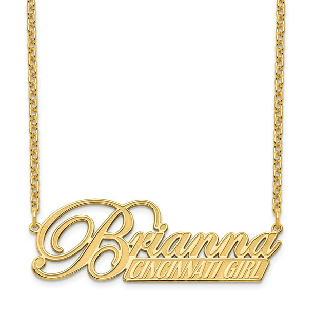 Solid 10k Yellow Gold Name and Bar Pendant Necklace Charm Chain 18