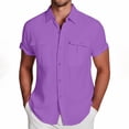 thumbnail image 3 of Cotton Linen Shirts for Men Summer Short Sleeve Button Down Collared Lightweight Business Casual Formal Work Shirts, 3 of 6