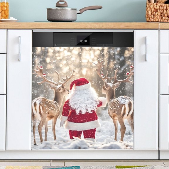 Ryvnso Christmas Santa Claus Deers Dishwasher Magnetic Refrigerator Magnet Cover Kitchen Home Decorative 23"x26"