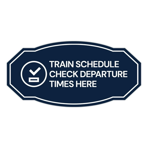 Signs ByLITA Victorian Train Schedule Check Departure Times Here ABS Plastic | Laser Engraved | Easy Installation | Elegant Design Sign (Navy Blue / White) - Large