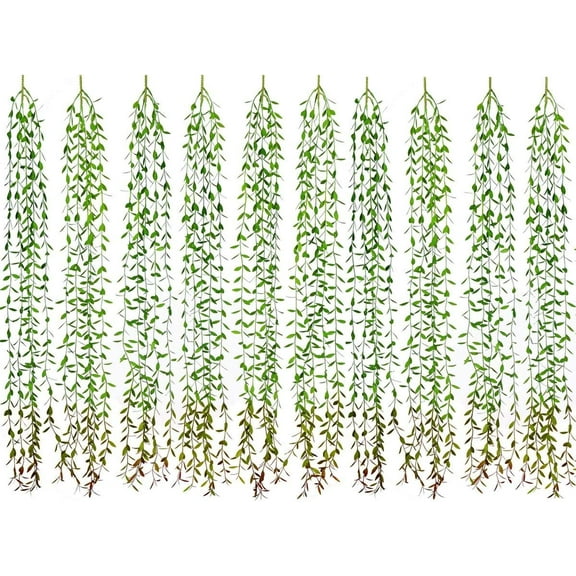 ZOELNIC Artificial Hanging Vine, 12 Pcs Weeping Willow Plants Greenery Leaves Faux Ivy Garland Fake Plant UV Resistant for Indoor Outdoor Garden Door Wall Baskets Wedding Party Table Decoration