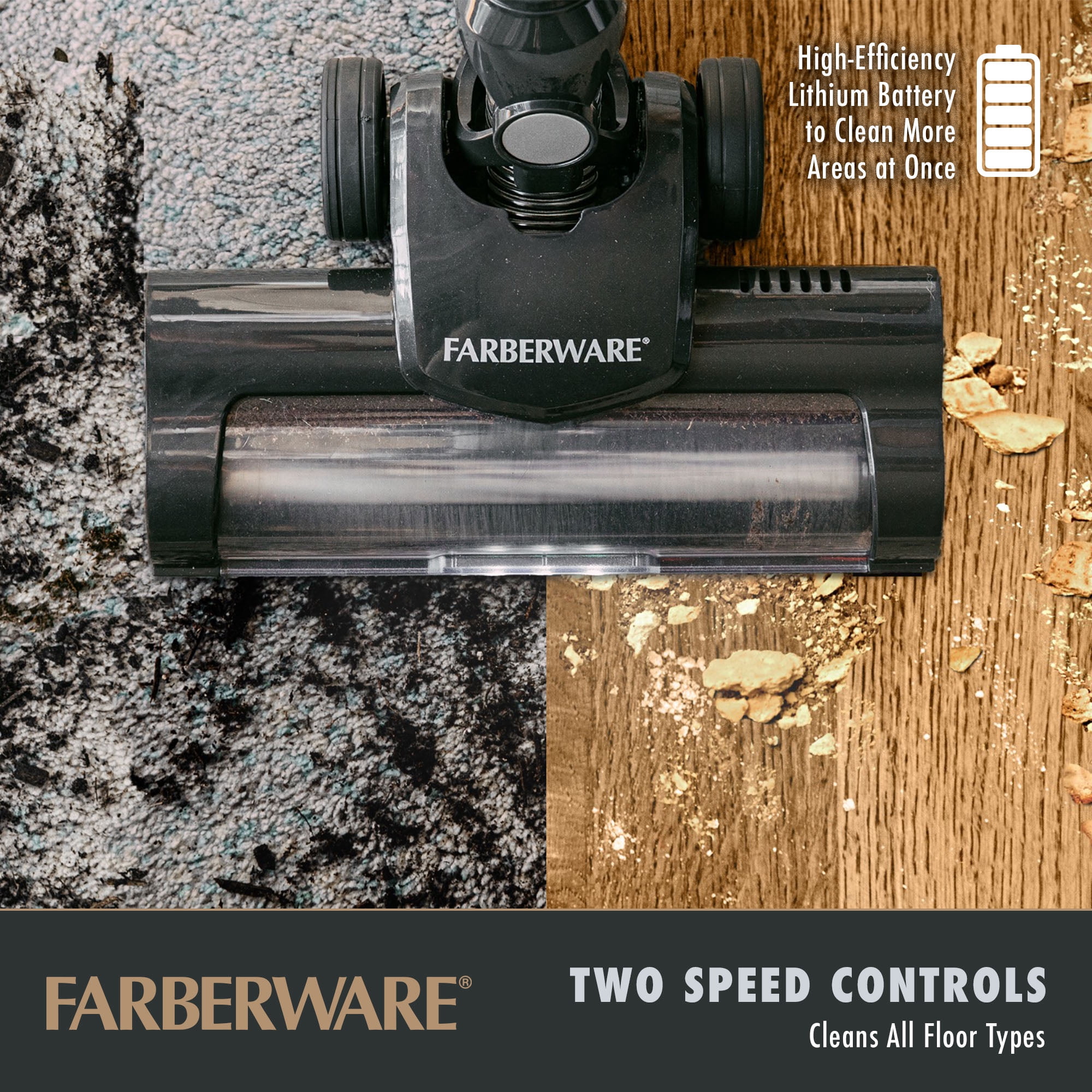 Farberware Cordless Pro Stick Vacuum Cleaner, Powerful Suction with 2 Speeds for Carpet and Hard Floors, Converts to Handheld Vacuum