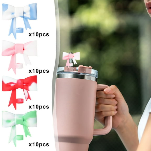 Vacemry Under $5 Straw Caps Set, 10mm Color Bow Silicone Straw Covers, Decorative Baffle Caps for Drinking Cups, 10-Piece Multi-color Collection, Party Supplies