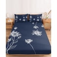 thumbnail image 2 of Full Size Fitted Sheet Set - Navy Blue White Floral 3 Piece Bedding Sets 16" Deep Pocket Fitted Sheet with 2 Pillowcases Abstract Art Summer Botanical Brushed Microfiber Hotel Luxury Bed Sheets, 2 of 9