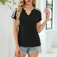 thumbnail image 5 of Women's Trendy Short Sleeve T-Shirts Flowers Embroidered Boho Tops V Neck Casual Summer Tees Tshirts (L, Black), 5 of 8