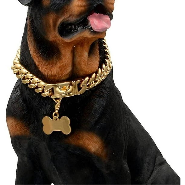 Gold Dog Chain Choke Collar solid Cuban Link Strong Heavy Duty