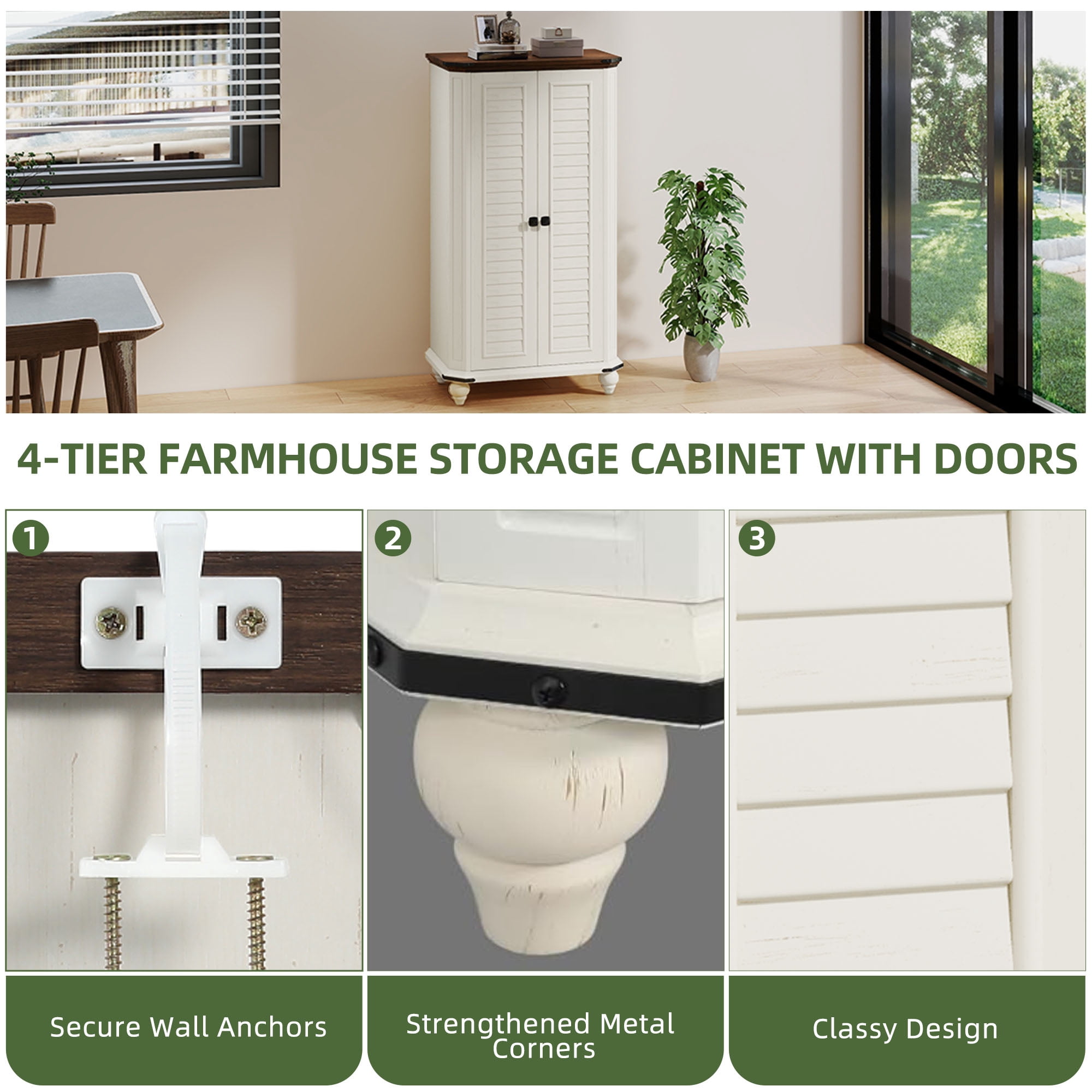 Uforic 45.5"H Wood Garage Cabinet with Doors & Adjustable Shelves for Living Room Bathroom, White