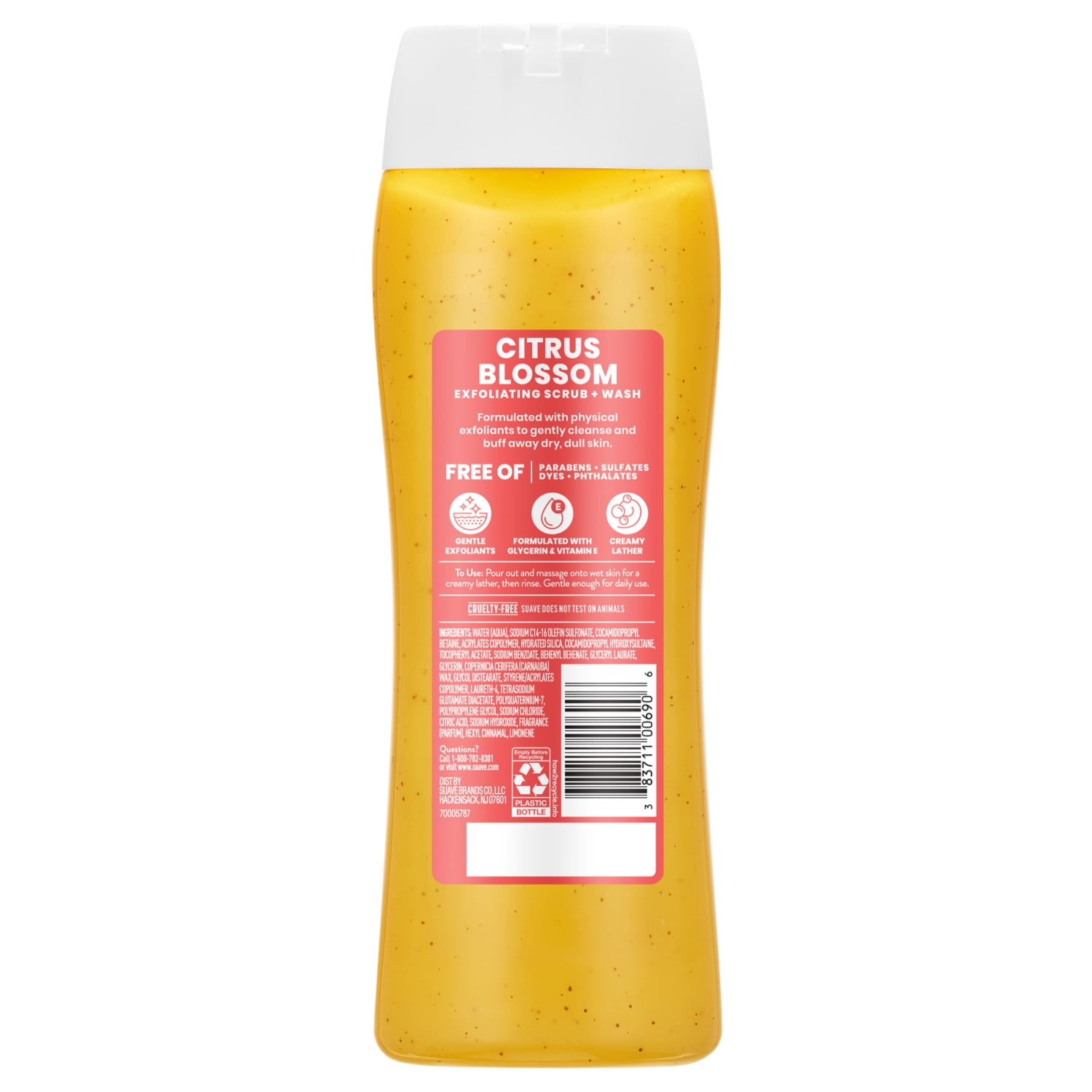 (4 pack) Suave Citrus Blossom Exfoliating Body Wash & Scrub With Glycerin & Vitamin E, 18 FL OZ
