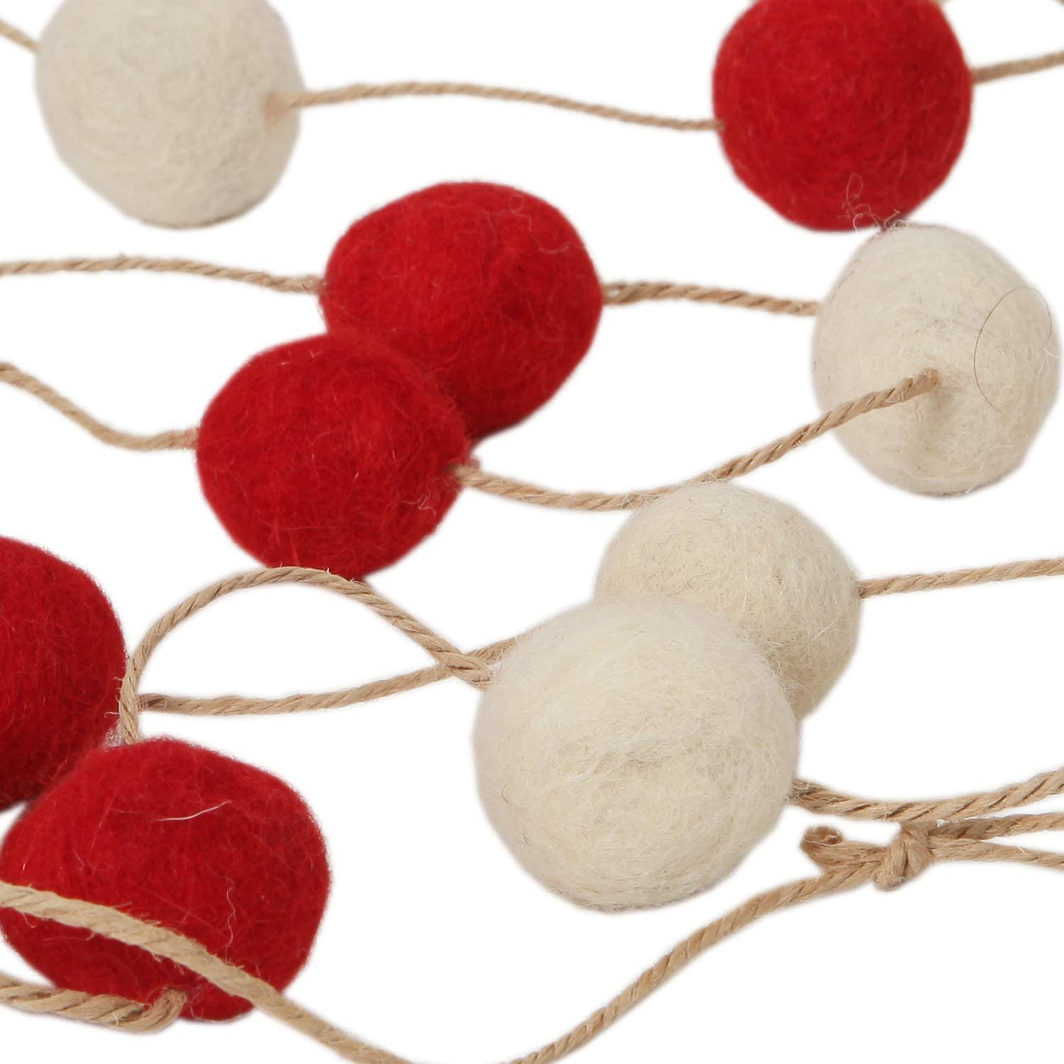 Daddy Shoppe Handmade Felt Pom Pom Garlands Set of 2 (Red and Off White) fo Daddy Shoppe Handmade Needle Felt Brown Hanging Horse Toy Gift