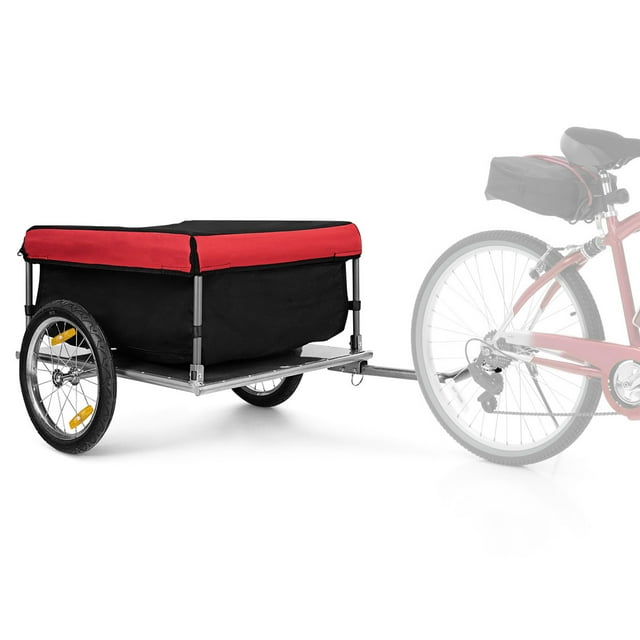 Costway Remorque de Vélo Cargo / Bagage avec Cadre Pliant et Roues à Dégagement Rapide Rouge/noir