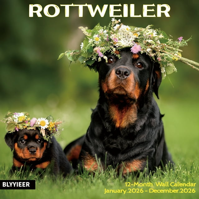 Calendario de Pared 2025-2026, Calendario de Pared ROTTWEILER, Abierto de 12" x 24", Organizador de Calendario Familiar con Imágenes de ROTTWEILER, para Amantes de los Perros