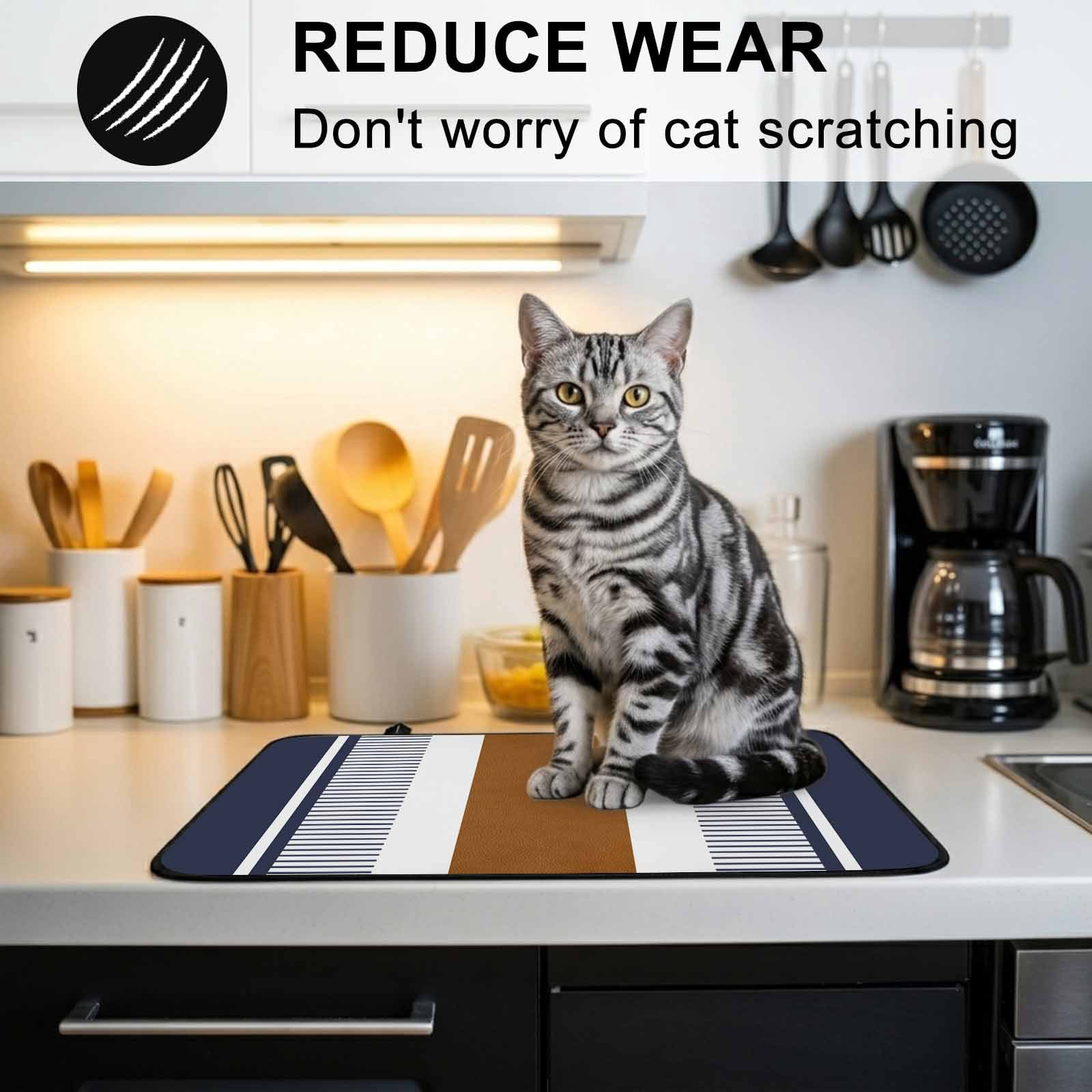 Modern Brown Blue Stove Top Cover for Electric Stove, Heat-proof & Non Slip Glass Top Stove Cover Protector, Boho Contemporary Geometric Striped Kitchen Flat Cooktop Rubber Mat 31x24 Inches