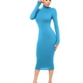 thumbnail image 6 of Blczomt Midi Womens Y2K Dress Dressy Casual Long Sleeve Blue Plain Sheath Solid Formal Mock Neck Dress, 6 of 9
