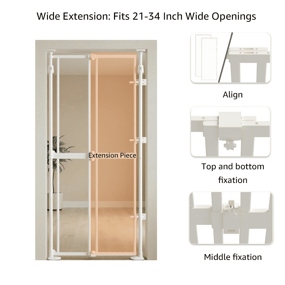 unipaws Transparent Cat Safety Gate, 75"-98" Height and 21"-34" Wdie Adjustable, Auto Closing and No Drilling, Extra Tall Cat Door for Doorway, Stairs, White