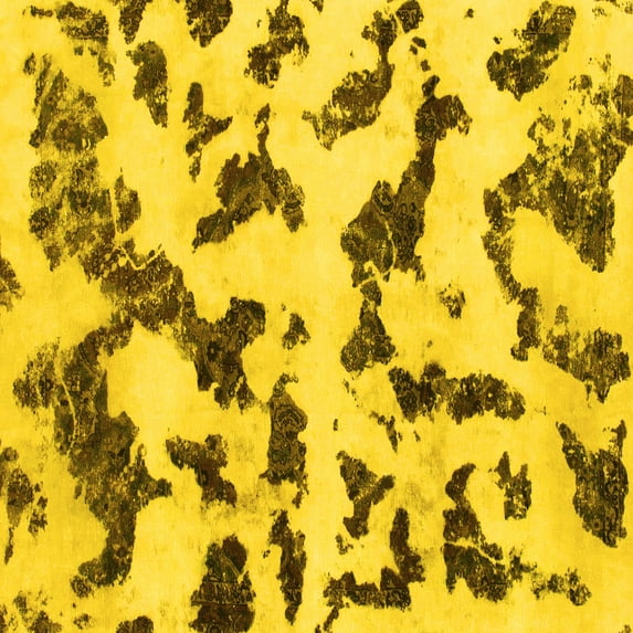 Ahgly Company Machine Washable Indoor Square Abstract Yellow Modern Area Rugs, 3' Square