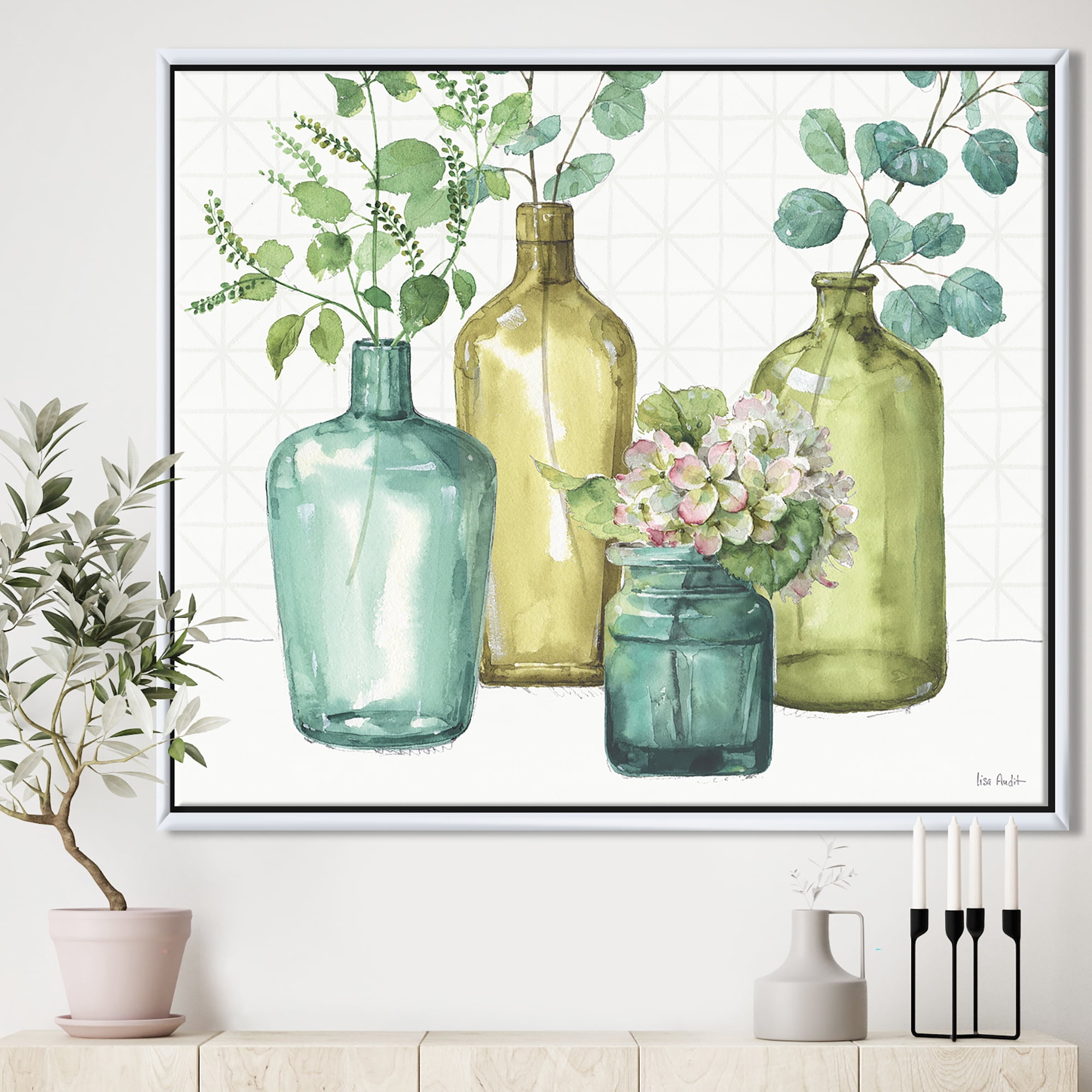 Designart ' Mixed Botanical Green Leaves VIII ' Cottage Framed Canvas