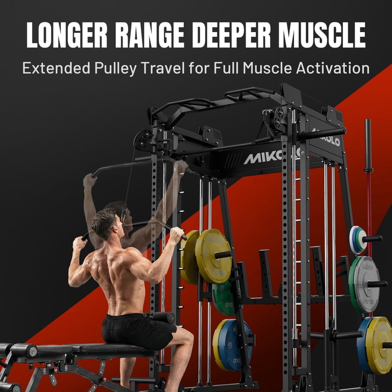 Mikolo M4 2.0 Smith Machine, 2200lb Squat Rack + Crossover System