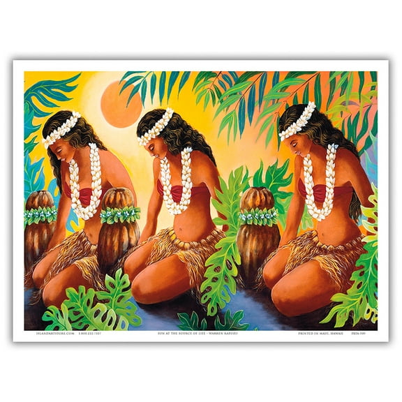 The Sun at the Source - Hawaiian Hula Dancers - From an Original Color Painting by Warren Rapozo - Master Art Print (Unframed) 9in x 12in