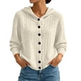 thumbnail image 2 of Women's Hooded Cable Knit Cardigan Button Down Long Sleeve with Pockets Casual Sweater, 2 of 5