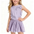 thumbnail image 2 of SGFCWSX Girls 2 Piece Outfits Sleeveless Bow Knot Tank Tops Plaid Skort Summer Casual Clothes Set Purple Size 5T, 2 of 9