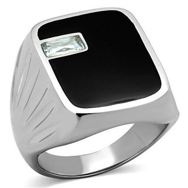 Alamode TK1598-11 Men High Polished Stainless Steel Ring with AAA Grade CZ in Clear - Size 11