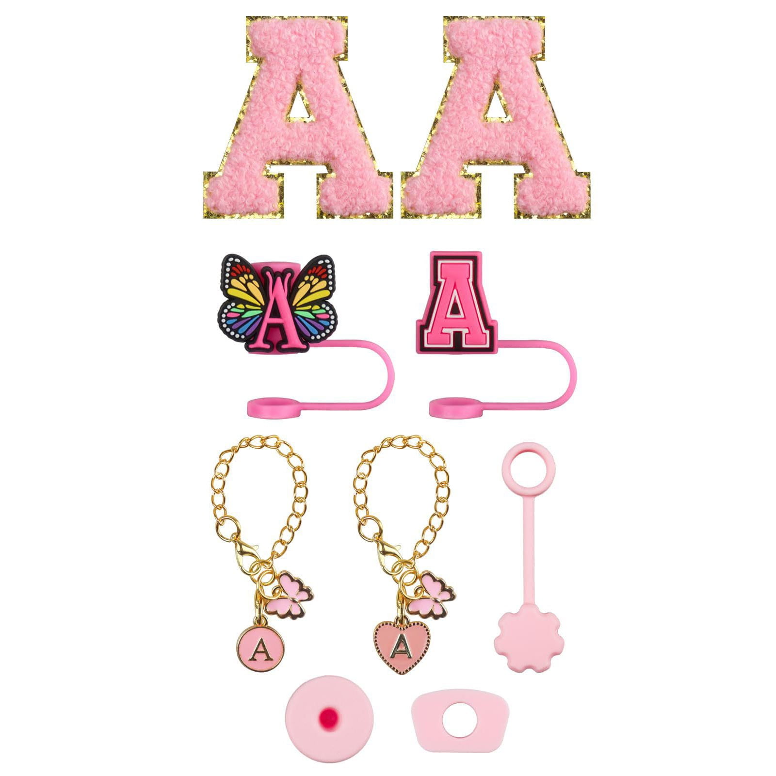 Hbdhejl Trendy Drinkware Accessory Set Embroidery Patch Straw Covers Charm Necklace Chain Leak Guard Accessories For Cups Complete Decorative Upgrade Kit