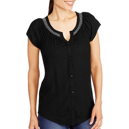 Women's Short Sleeve Peasant Top - Walmart.com