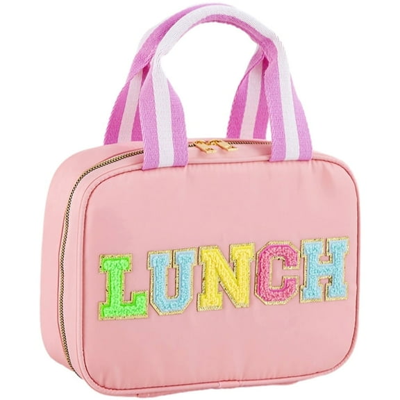  Cute Insulated Lunch Bag, Lunch Box for Adult Reusable Nylon Cooler Bag Lunch Tote Bag with Chenille Letter for Beach Picnic Travel -LUNCH