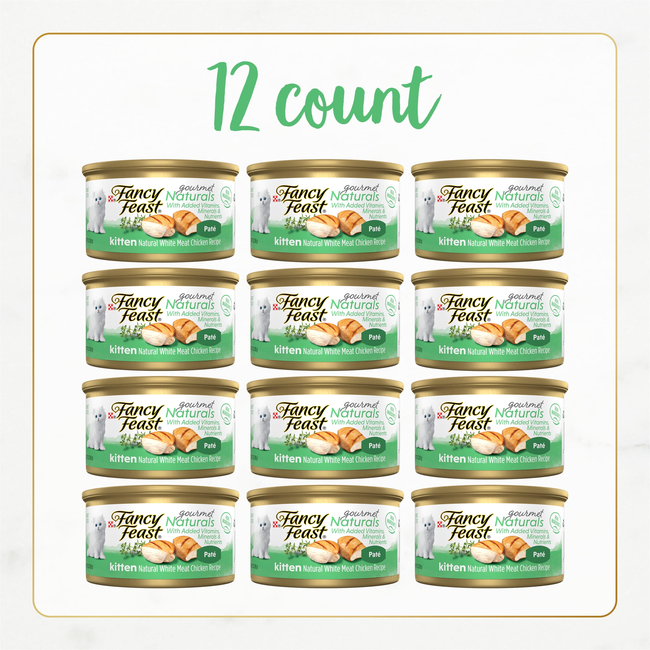 Purina Fancy Feast Gourmet Naturals Pate Wet Cat Food, Whitemeat Chicken, 3 oz Cans (12 Pack)
