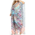 thumbnail image 3 of Sakkas Georgettina Flowy Rhinestone V Neck Long Caftan Dress / Cover Up - TLTU266-Turq - One Size, 3 of 5