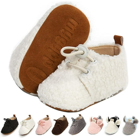 

QWZNDZGR Infant Baby Boys Girls Slippers Cozy Fleece Booties Soft Bottom Warm Cartoon Socks Newborn Crib Shoes