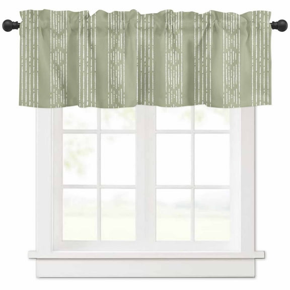 Sage Green Boho Valances for Windows Farmhouse Kitchen Curtains Valances Rod Pocket Valance Curtains for Kitchen Windows Bohemian Geometric Stripes Tribe Farm Window Valances for Bathroom 60"x18"