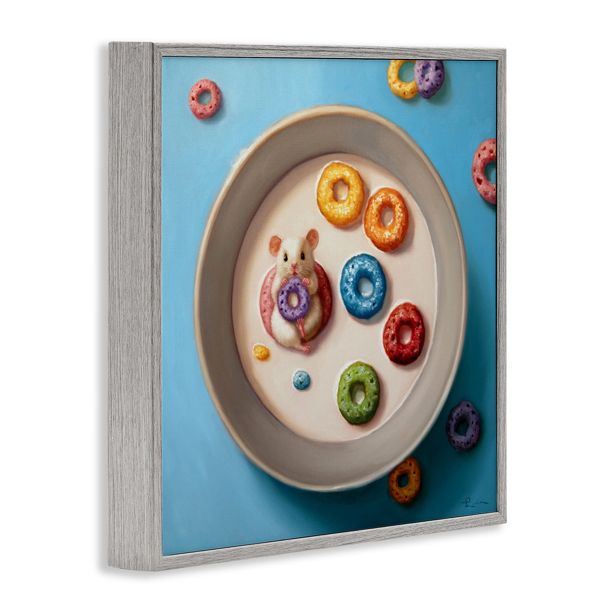 Stupell Industries Morning Dunk Cereal Mouse Gray Framed Giclee Art, design by Lucia Heffernan