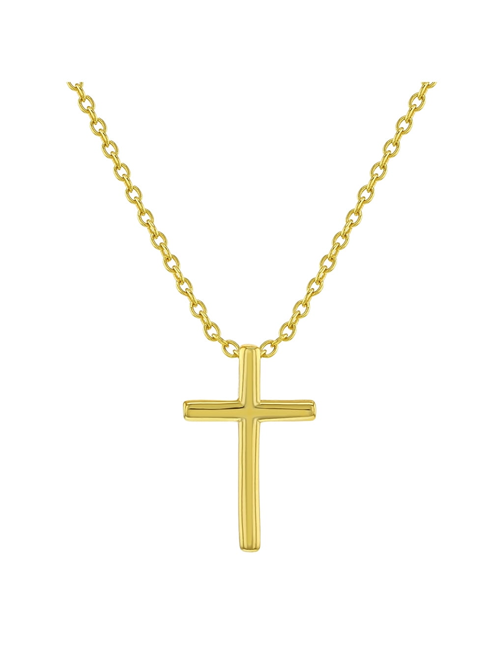 In Season Jewelry 925 Sterling Silver Gold Plated 16" Plain Unisex Cross Necklace for Kids