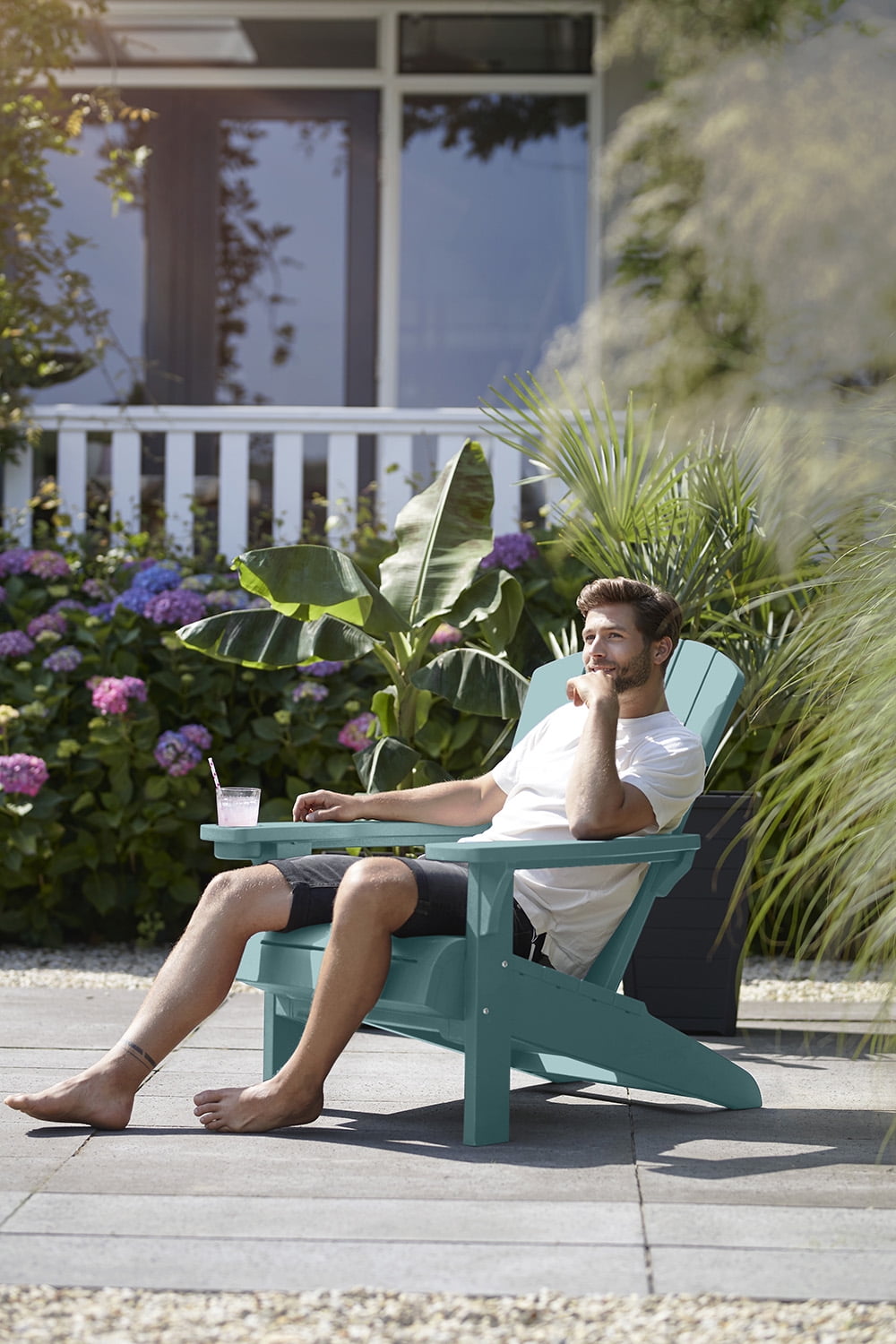 Keter Alpine Adirondack Resin Outdoor Furniture Chairs with Cup Holder Perfect for Patio Seating, Teal