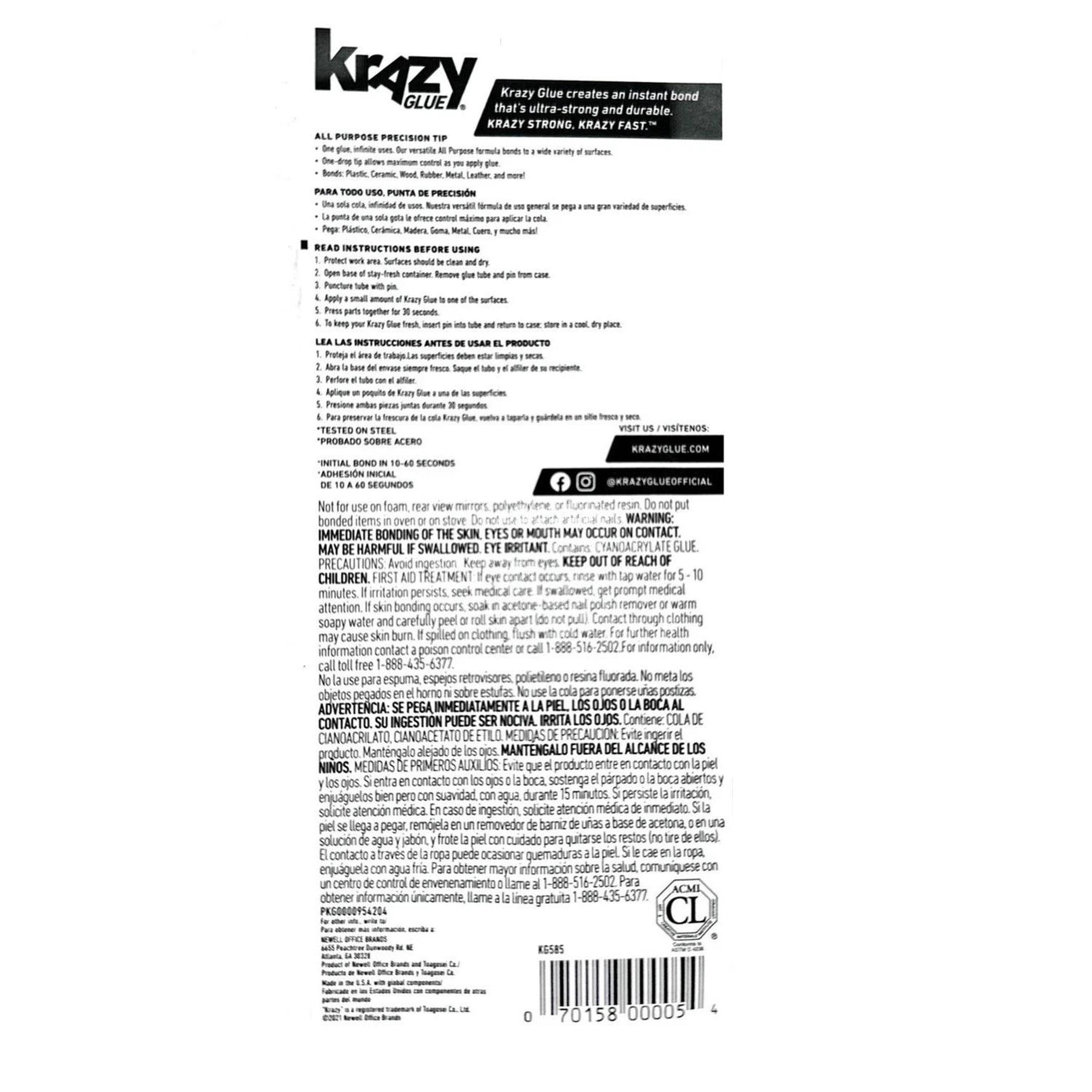 24Pk Krazy Glue All Purpose, Super Glue, Crazy Glue .07oz (2g) Each Tube