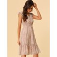 thumbnail image 2 of Vestido de volantes fruncidos Allegra K con cuello En V y mangas con volantes florales para mujer Rosa XS, 2 of 6