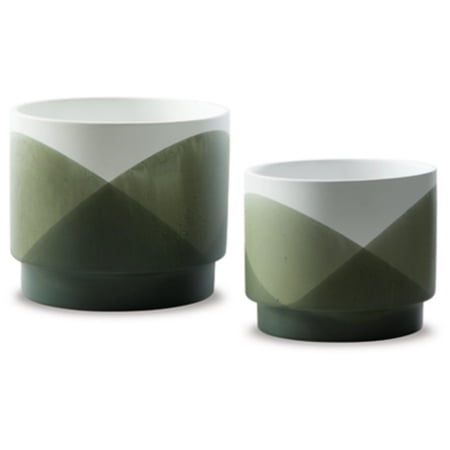 Signature Design by Ashley Ardenridge Casual Ceramic Planter  Set of 2  Green & White