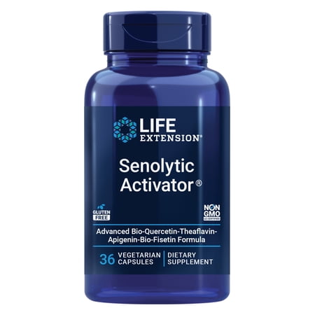 Life Extension Senolytic Activator®*, healthy aging, cellular health support, bioavailable quercetin and fisetin, apigenin, black tea theaflavins, gluten free, non-GMO, vegetarian, 36 capsules