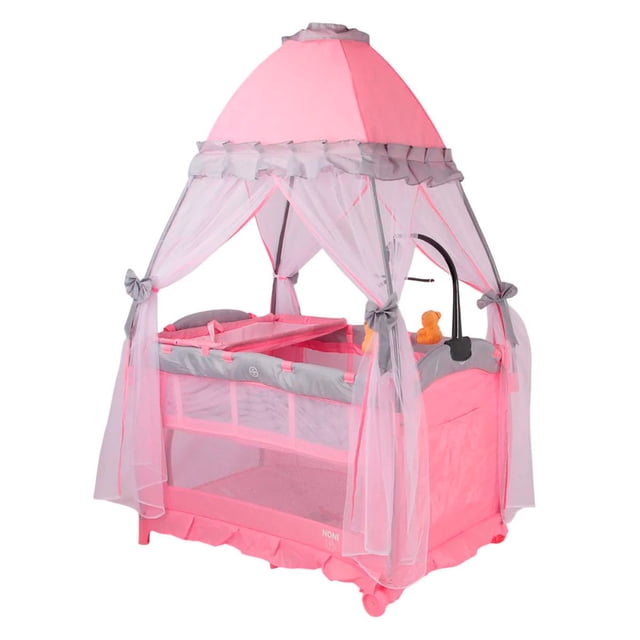 CUNA CORRAL PARA BEBE ANGELIN NONI PORTATIL CON VELO ALTO ROSA