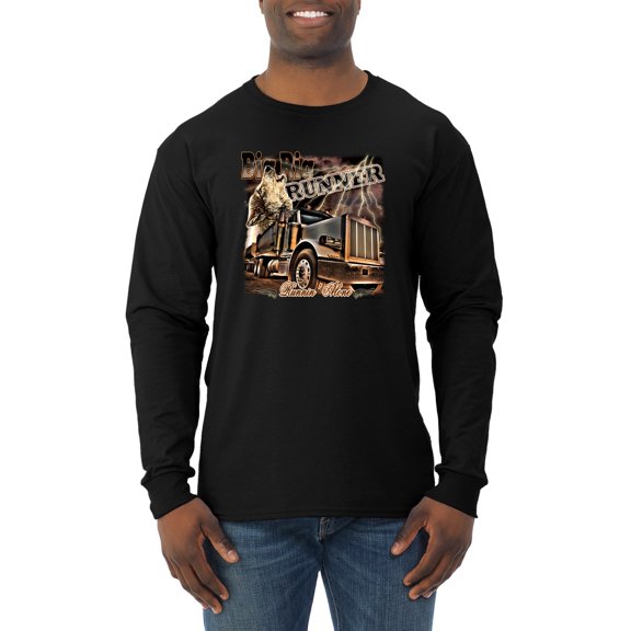 Wild Bobby, Big Rig Runner Trailer Truck Runnin Alone, Cars and Trucks, Men Long Sleeve Shirt, Black, Small