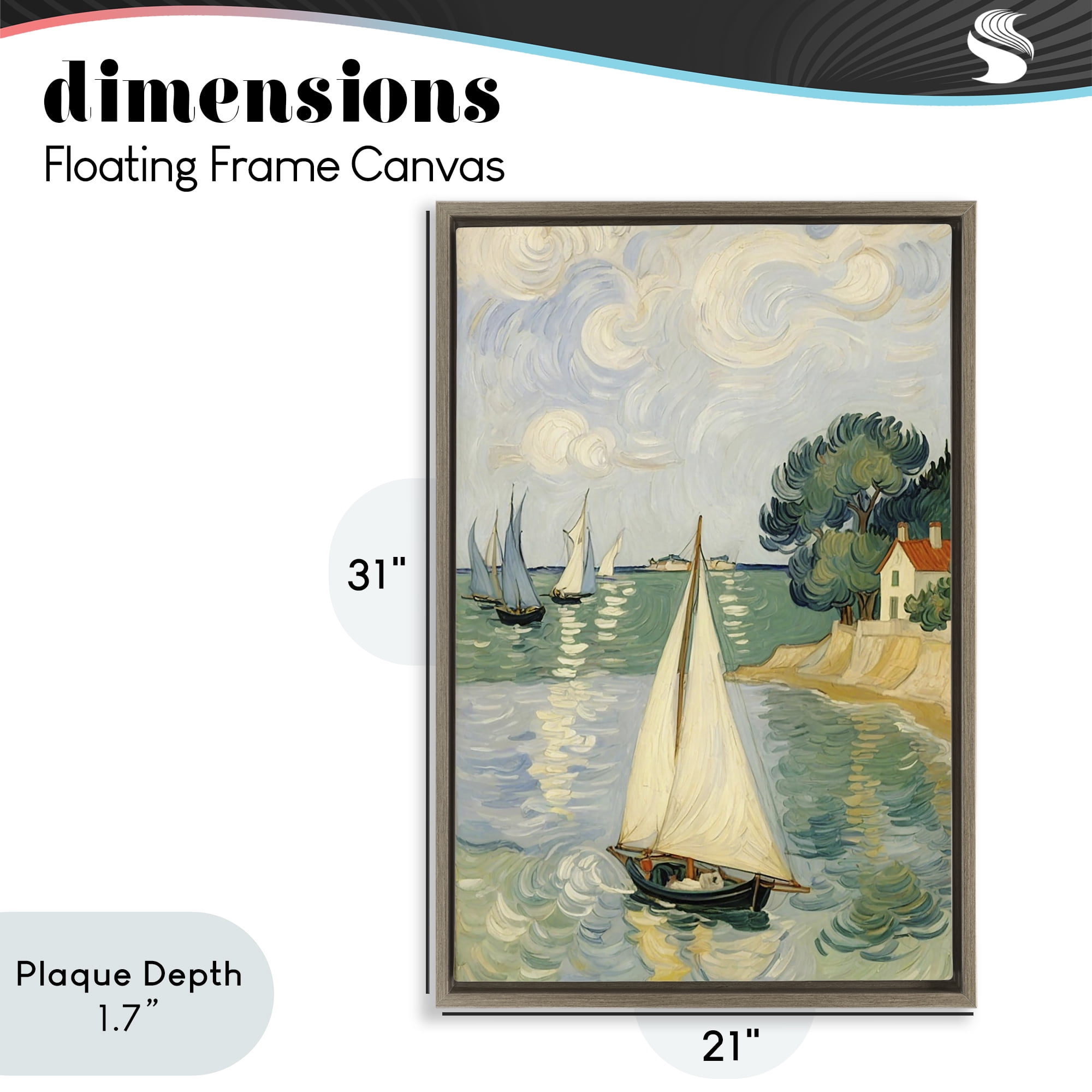 Stupell Industries Coastal Sailboats Under Swirling Clouds Brown Framed Floater Canvas Wall Art, design by Angie Hawke