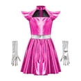thumbnail image 3 of vastwit Kids Girls Alien Outfit Metallic Cap Sleeves Mock Neck Robot Mini Dress with Gloves 2Pcs Set Rose Red 16, 3 of 5